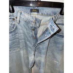 POLO RALPH LAUREN VINTAGE CLASSIC FIT Men's 36x32 BUTTONFLY DISTRESS JEANS NWT